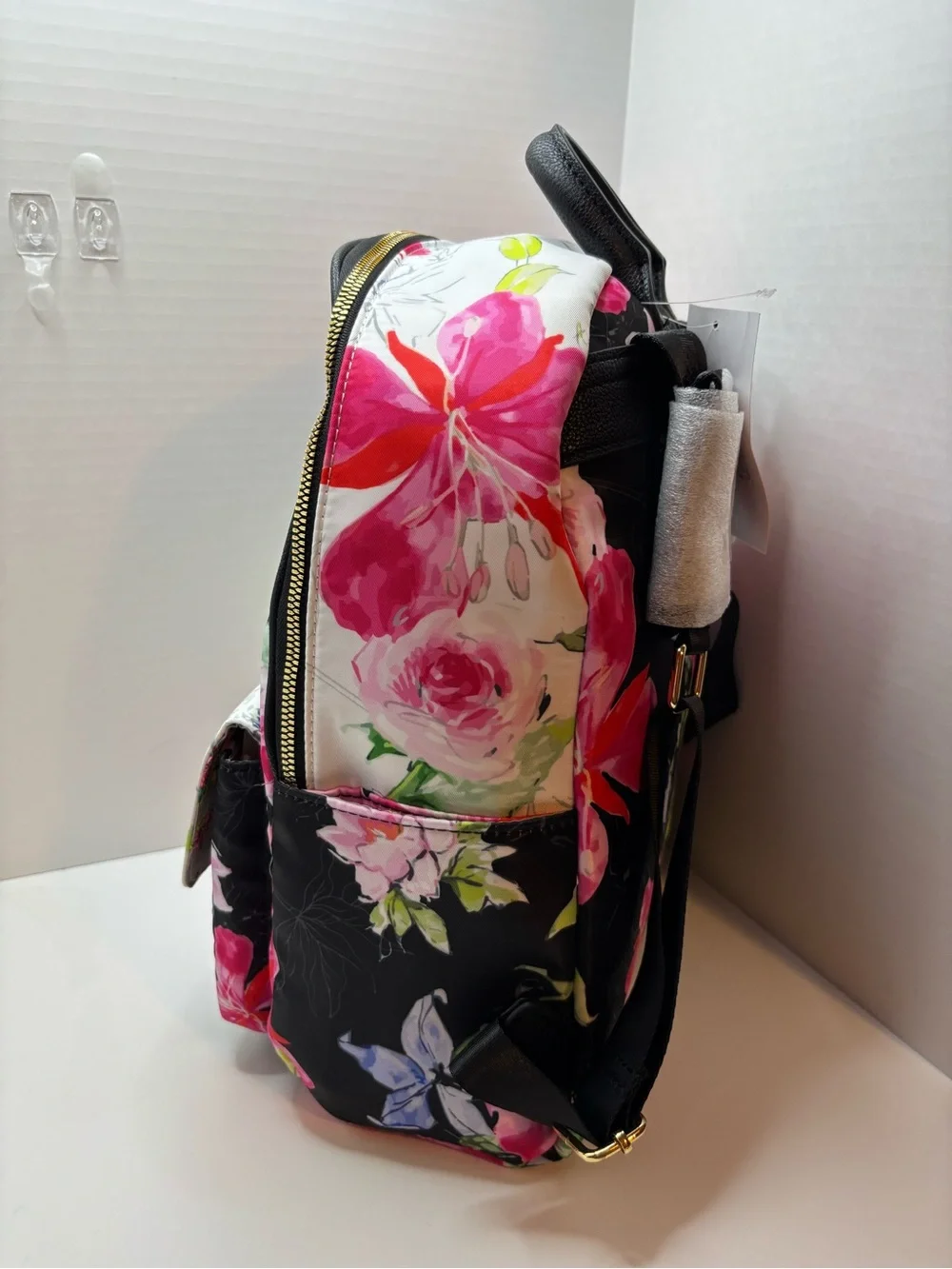 Betsey Johnson Floral Print Backpack - Black W Pink & White Floral Accents